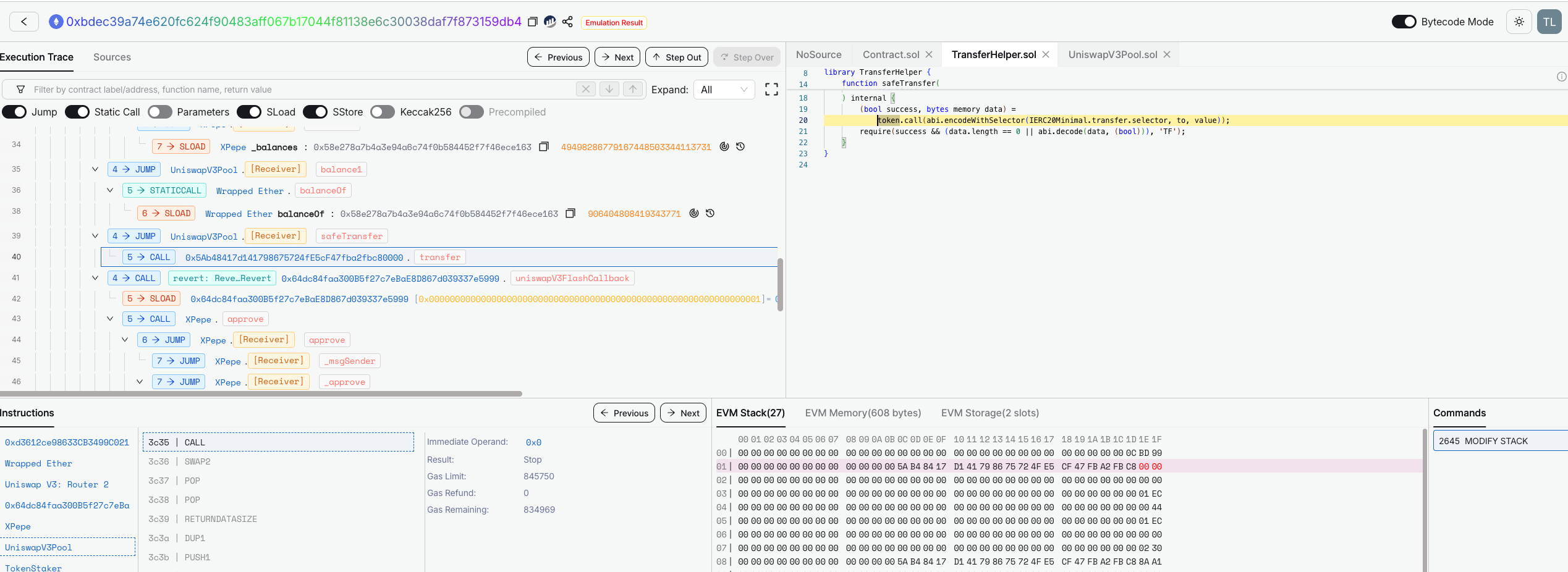 execution trace modified